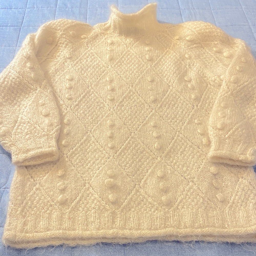 Vintage Sigrid Olsen Cream Colored Textured Mohair Blend Funnel Neck Sweater